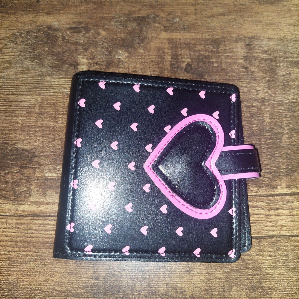 Addicted Black Wallet with Pink Heart Accents